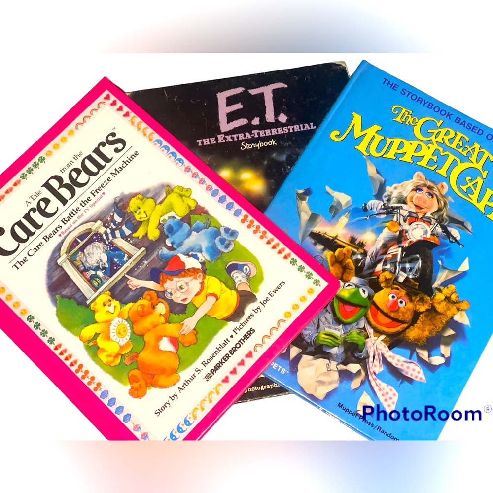 Care Bears, Muppet Capers, and E.T. Storybook Vintage Hardback Books era…